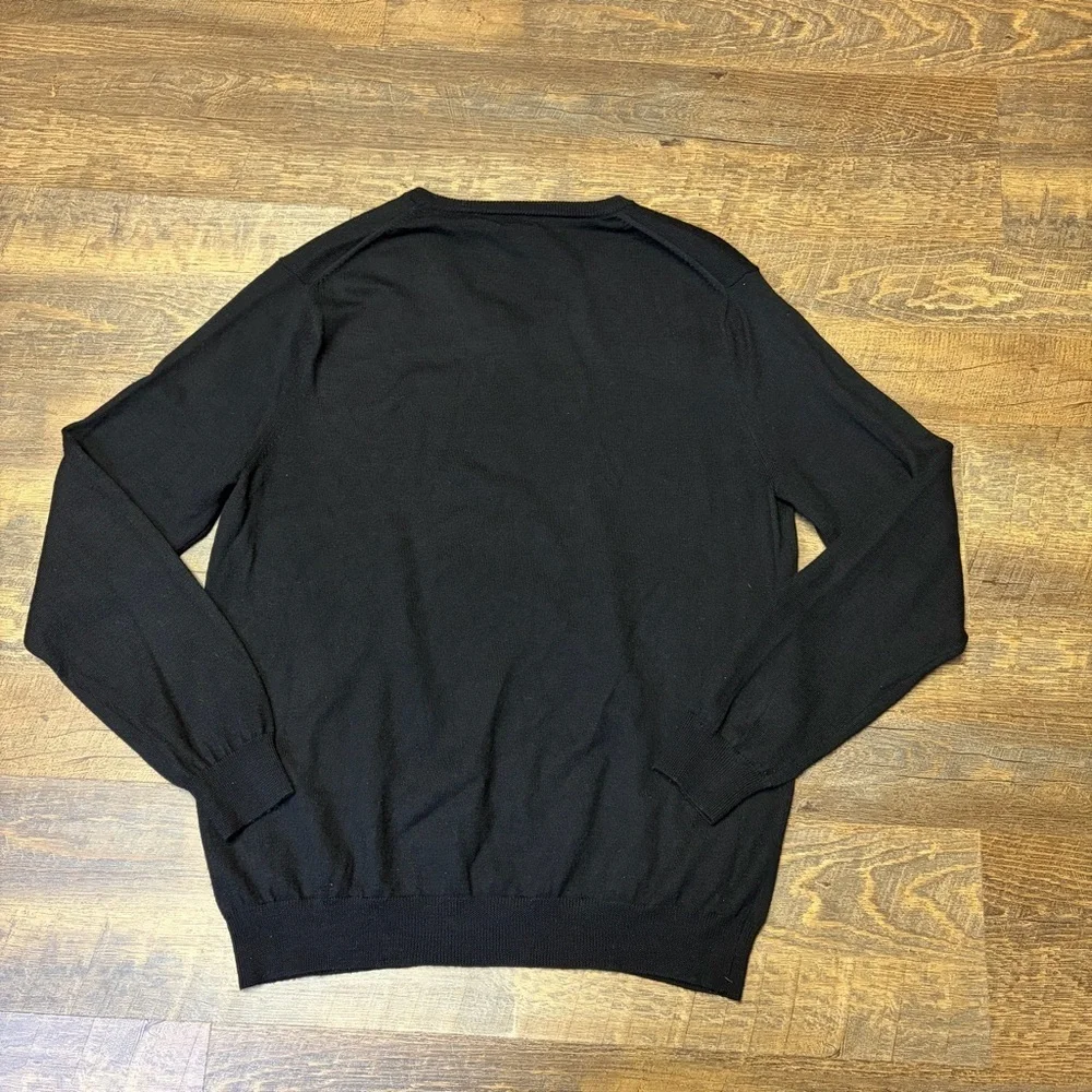 J Crew Merino Wool Sweater Pullover V-Neck Men's Large Black  Preppy Casual Knit